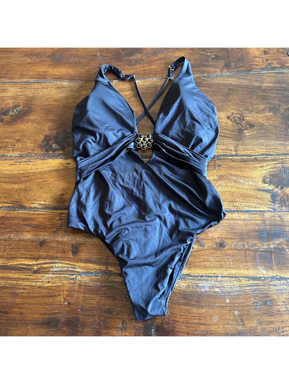 Trina Turk Black One-Piece Swimsuit with Gold Accent